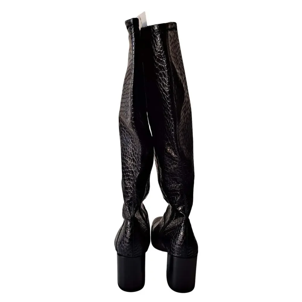 NWT Franco Sarto Tribute Black Croc Faux Leather Knee High Boots WIDE Calf 8.5 M